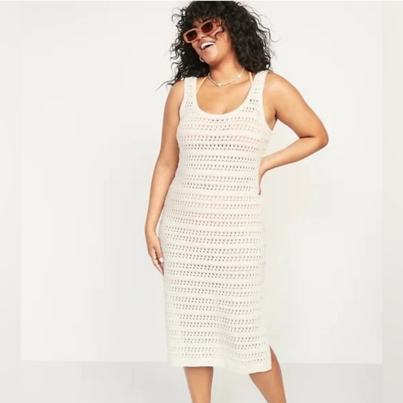 Old Navy Fitted Crochet Cotton Sleeveless Sweater Midi Shift Dress Size S